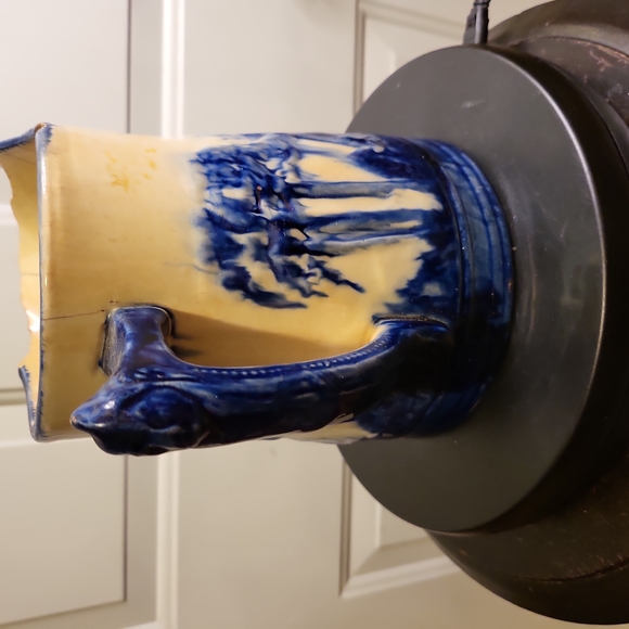 Antique Old Sleepy Eyed Joe Blue & White Ironstone Pitcher 1900. - Picture 2 of 11